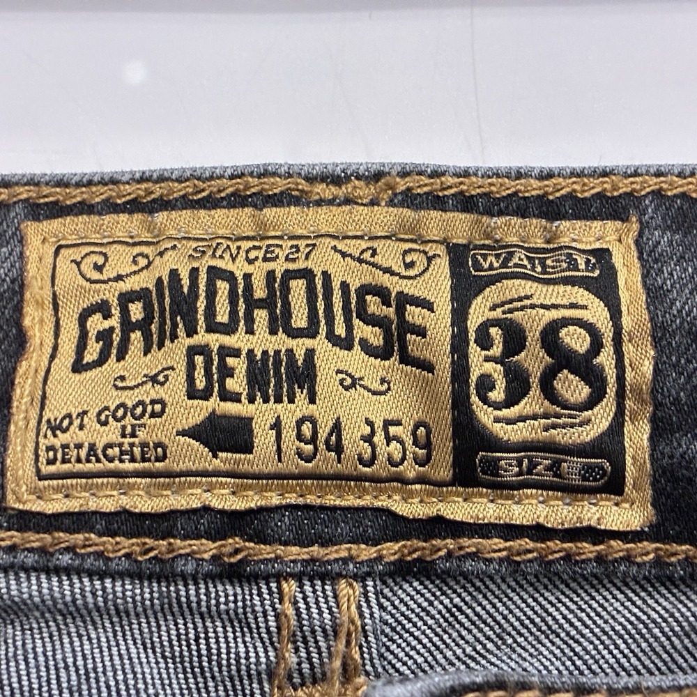 Grindhouse Black Jeans Size 38x31 Y2K Embroidered Roses Snake Grunge  Streetwear - Picture 8 of 14